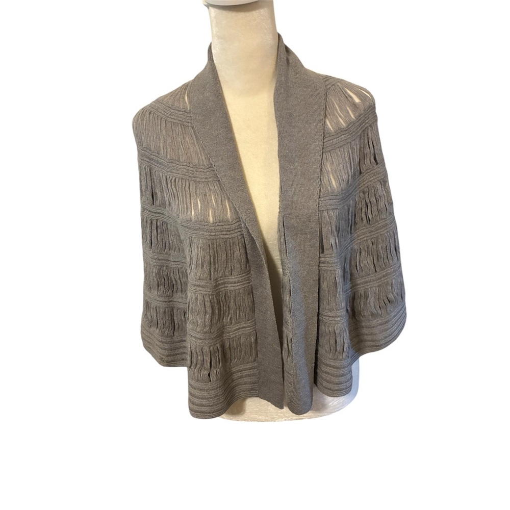 Vintage 1960s Lana Handloomed Wool Cape Shawl Austria Gray Knit Shawl S-L Rare! - Picture 2 of 10